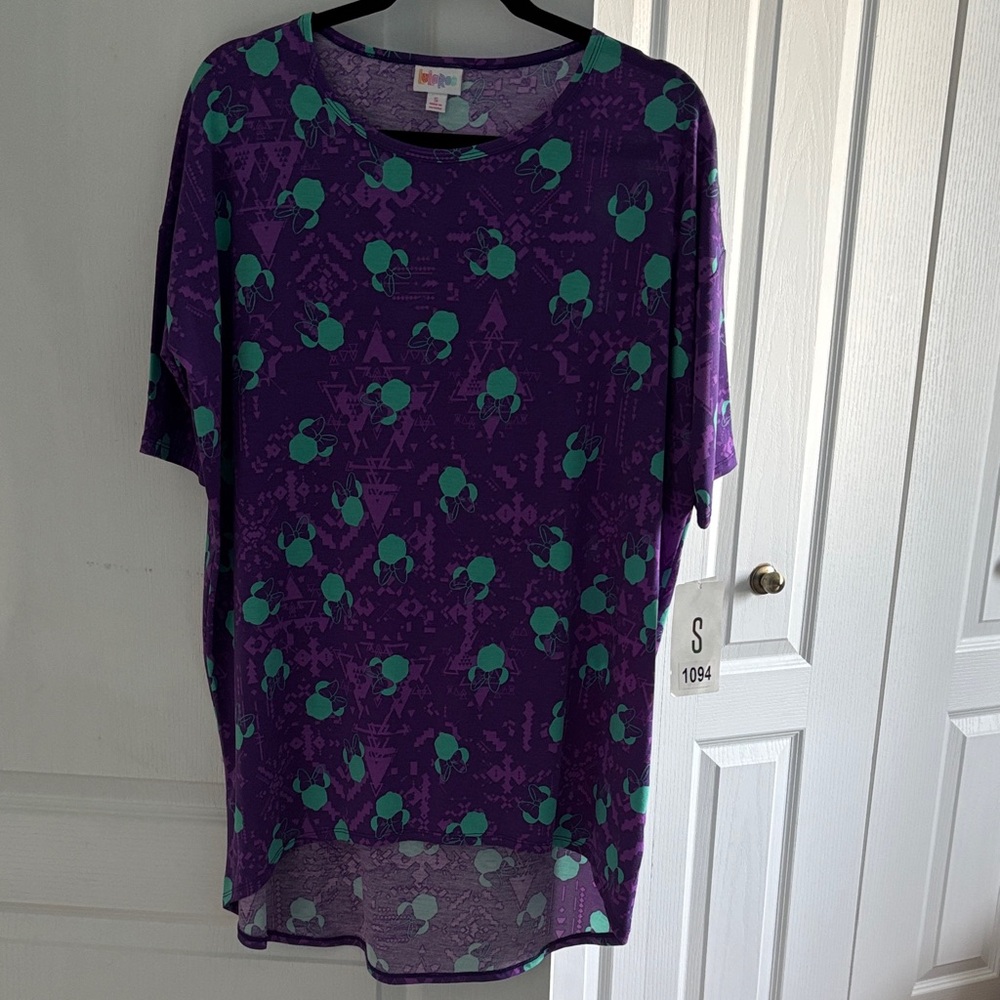 LuLaRoe Disney Irma Purple and Green Top